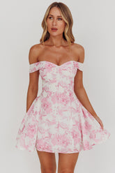 Courting Off-Shoulder Mini Dress Floral Pink
